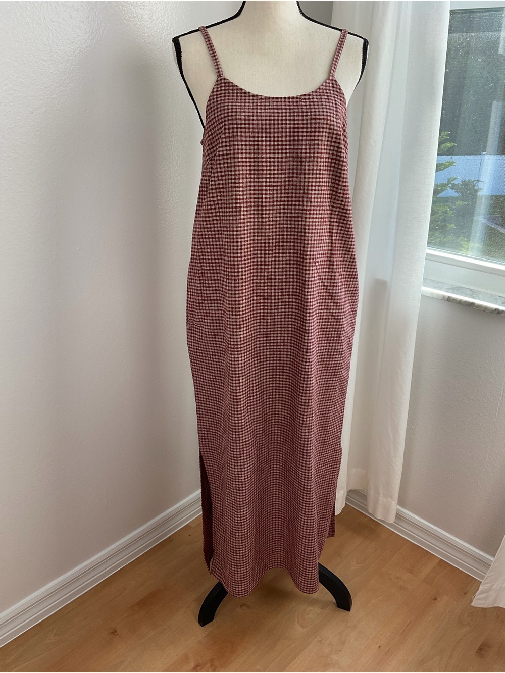 Vintage J. Peterman Red Gingham Maxi Dress - Linen Cotton Blend Made in USA